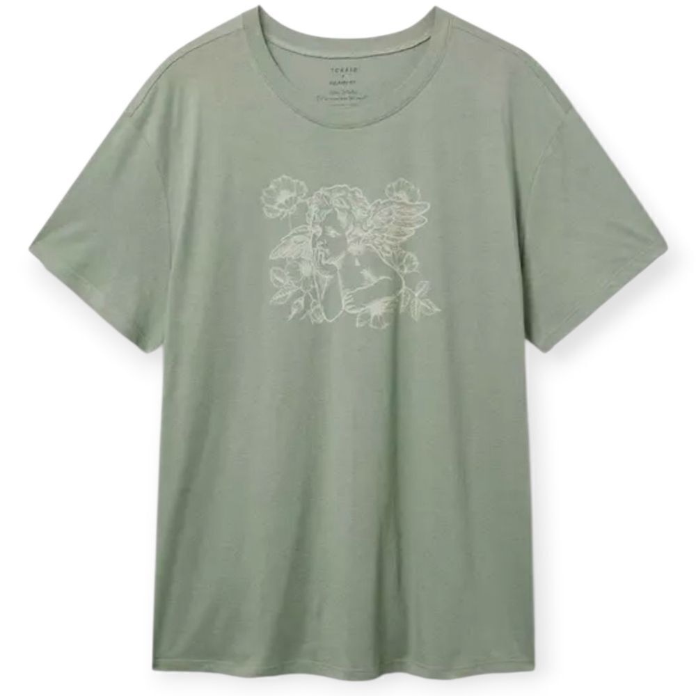 2X 18W 20W Green Angel Floral Cherub Relaxed Fit Cotton Crew Tee 90s Soft Plus